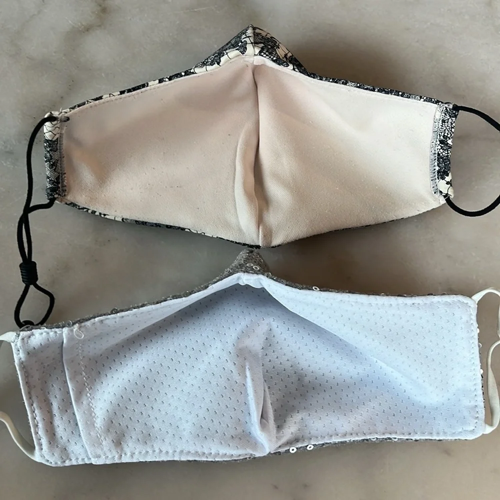 Victoria's Secret Lace Reusable Face Mask - Black and Pink Bundle Silver Sequin